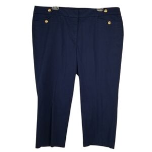 NWT Talbots Pleated Cropped Navy Trousers Button Tab Detail Size 16W Careerwear